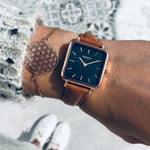 Neliö Square Vegan Leather Rose Gold/Black/Tan Watch Hurtig Lane Vegan Watches