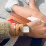 Neliö Square Vegan Leather Gold/White/Tan Watch Hurtig Lane Vegan Watches