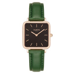 Neliö Square Vegan Leather Rose Gold/Black/Green Watch Hurtig Lane Vegan Watches