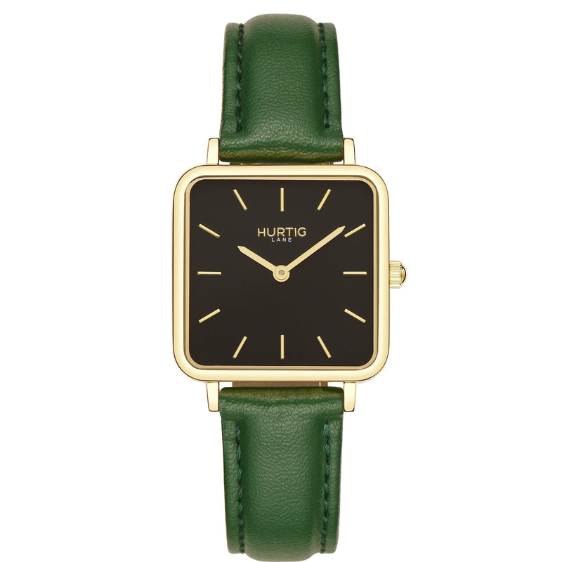 Neliö Square Vegan Leather Gold/Black/Green Watch Hurtig Lane Vegan Watches