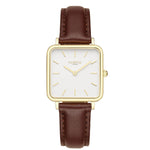 Neliö Square Vegan Leather Gold/White/Chestnut Watch Hurtig Lane Vegan Watches