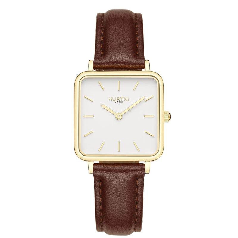 Neliö Square Vegan Leather Gold/White/Black Watch Hurtig Lane Vegan Watches