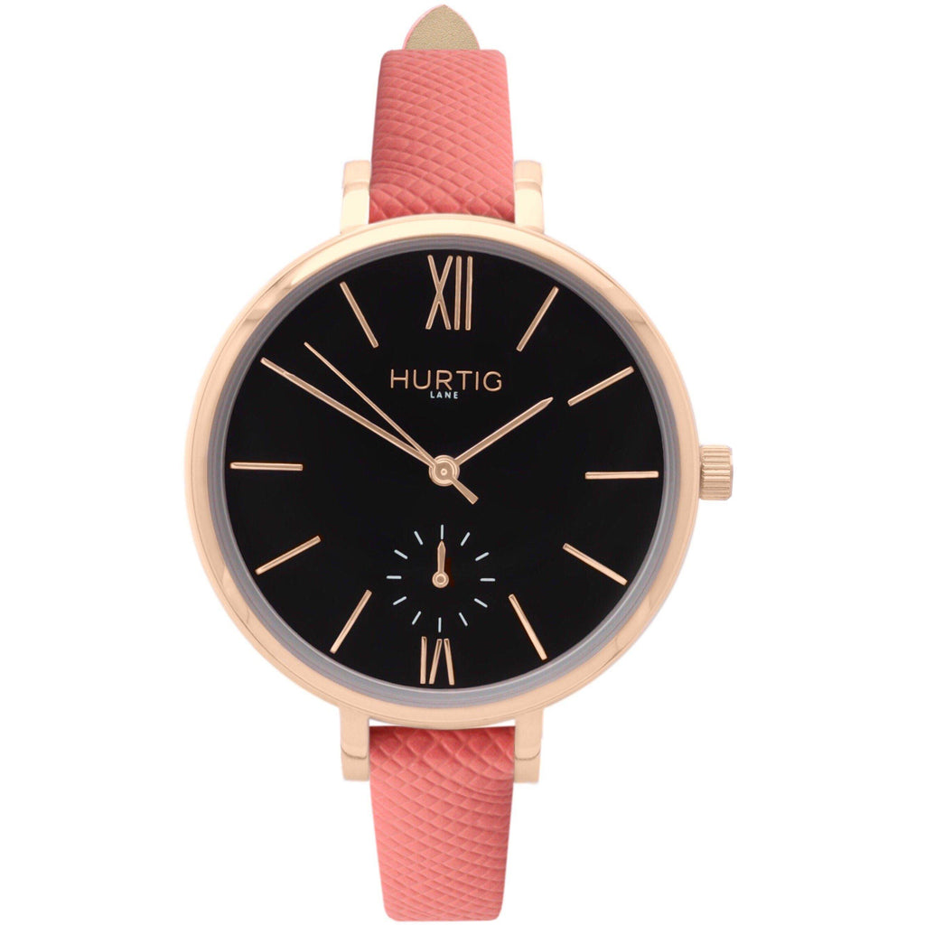 Vegan Gift Set Amalfi Petite Vegan Leather Watch Rose Gold/Black/Coral and Piña Bracelet Watch Hurtig Lane Vegan Watches