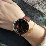 Mykonos Vegan Leather Gold/Black/Chestnut Watch Hurtig Lane Vegan Watches