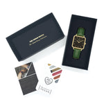 Neliö Square Vegan Leather Gold/Black/Green Watch Hurtig Lane Vegan Watches