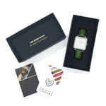 Neliö Square Vegan Leather Silver/White/Green Watch Hurtig Lane Vegan Watches