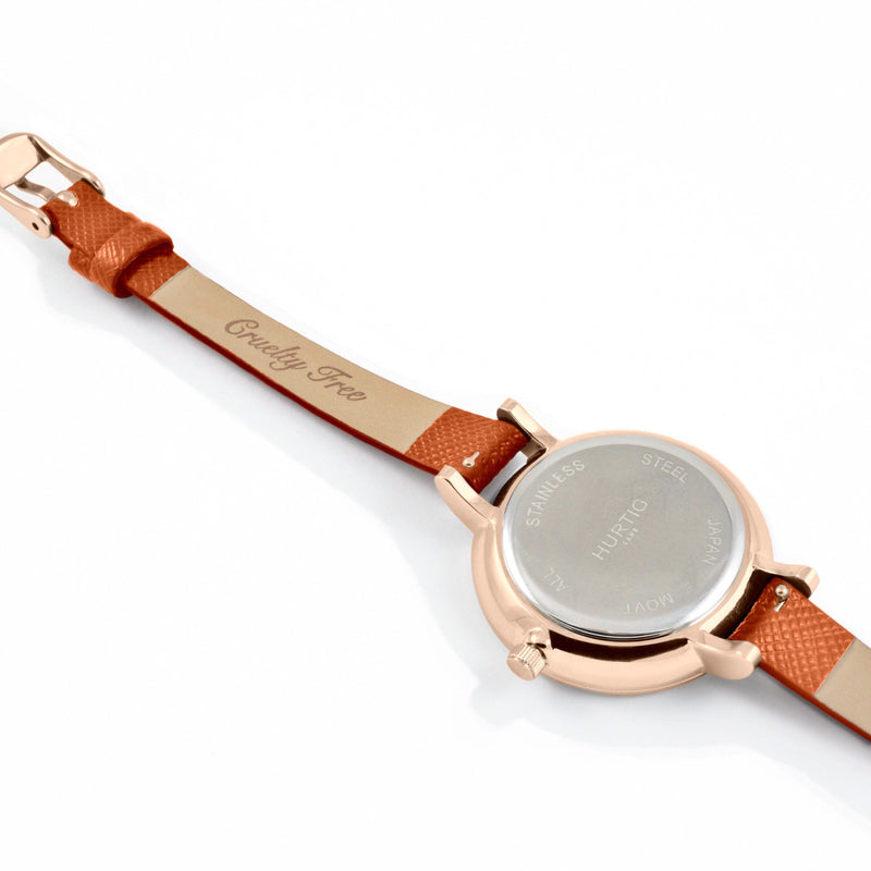 Amalfi Petite Vegan Leather Rose Gold/Black/Tan Watch Hurtig Lane Vegan Watches