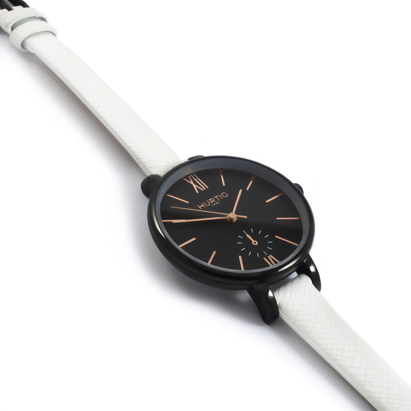 Amalfi Petite Vegan Leather Black/Black/White Watch Hurtig Lane Vegan Watches