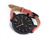 Amalfi Petite Vegan Leather Black/Black/Coral Watch Hurtig Lane Vegan Watches