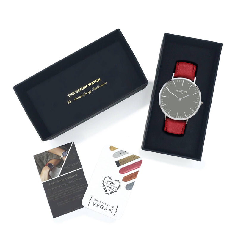 Mykonos Vegan Leather Silver/Grey/Red Watch Hurtig Lane Vegan Watches