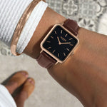 Neliö Square Vegan Leather Watch Rose Gold/Black/Chestnut Watch Hurtig Lane Vegan Watches