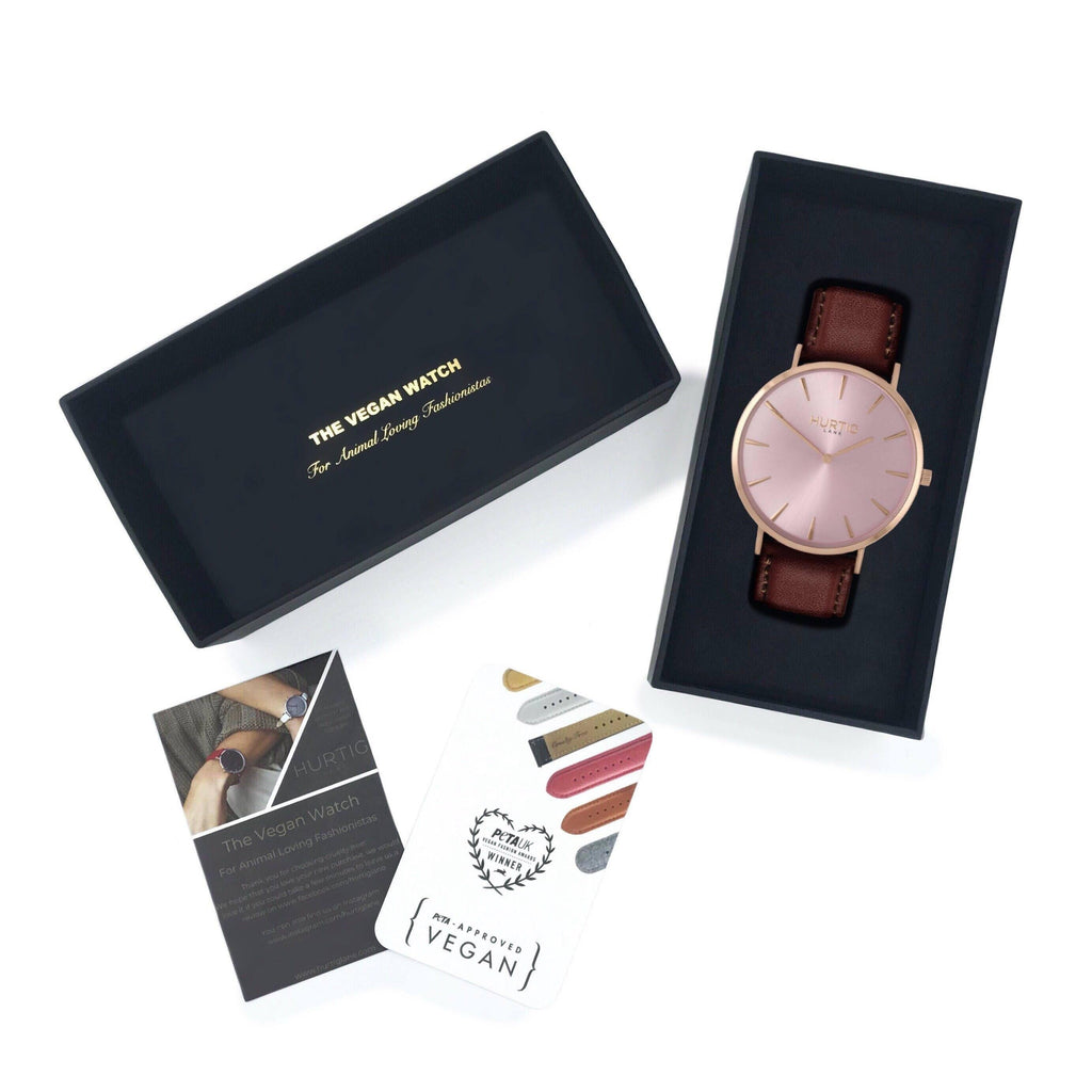 Mykonos Vegan Leather All Rose & Chestnut Watch Hurtig Lane Vegan Watches