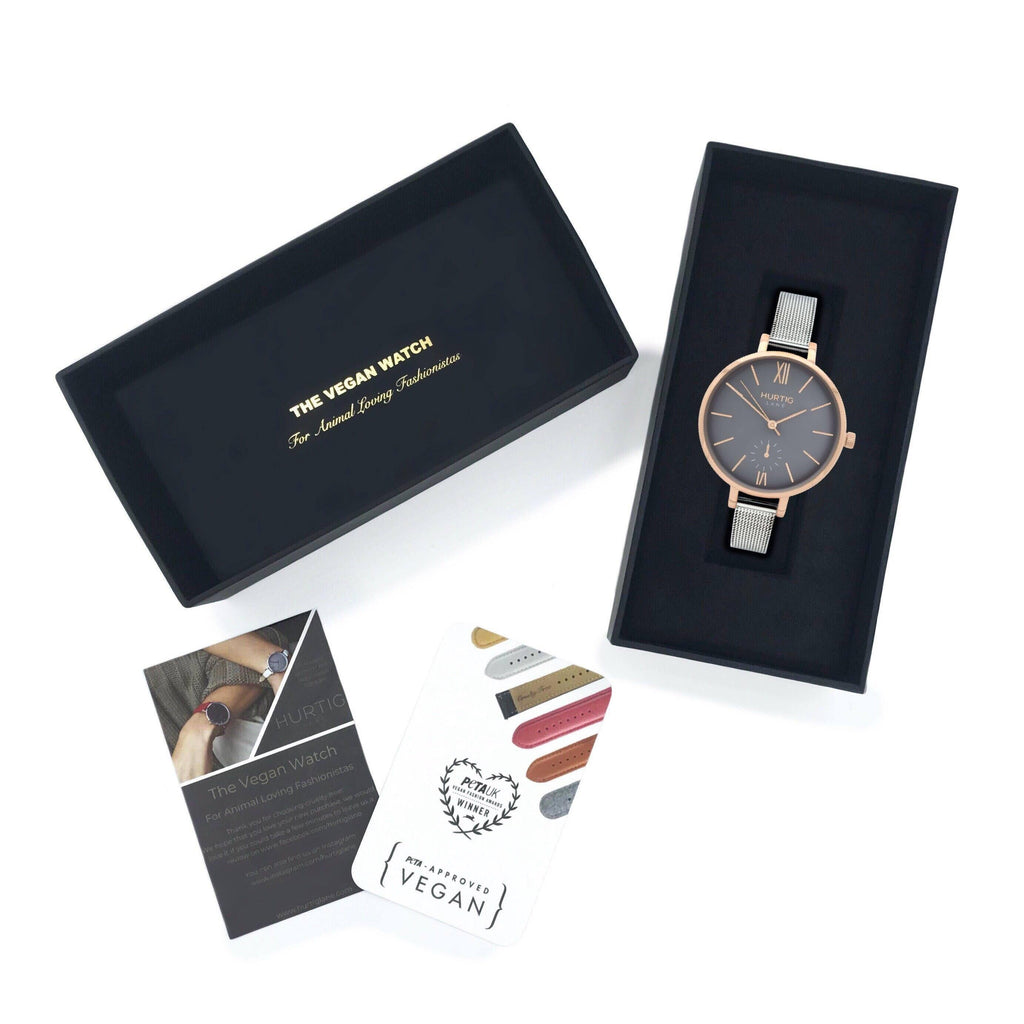 Amalfi Petite Stainless Steel Watch Rose Gold, Grey & Silver - Hurtig Lane - sustainable- vegan-ethical- cruelty free