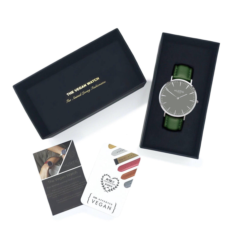 vegan watch gift set silver/grey and vegan leather green straps