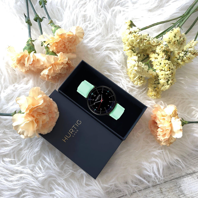 women's vegan watch black and mint 