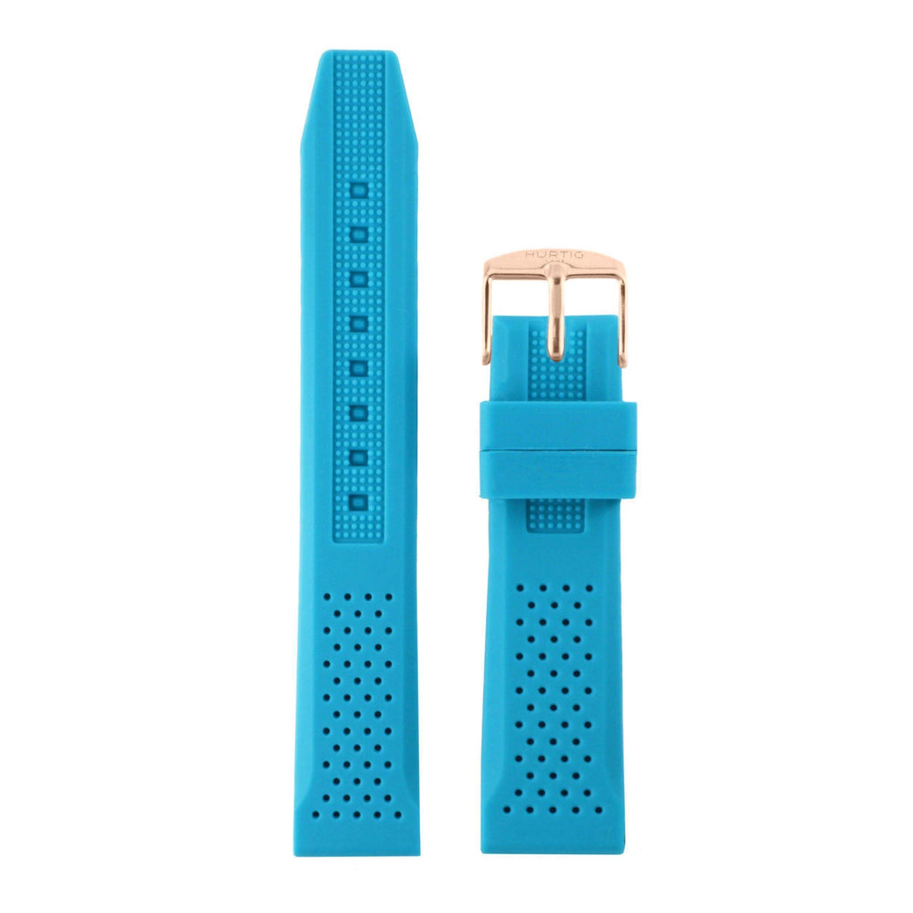 Blue and Rose Gold Vegan Rubber Strap watch strap Hurtig Lane Vegan Watches