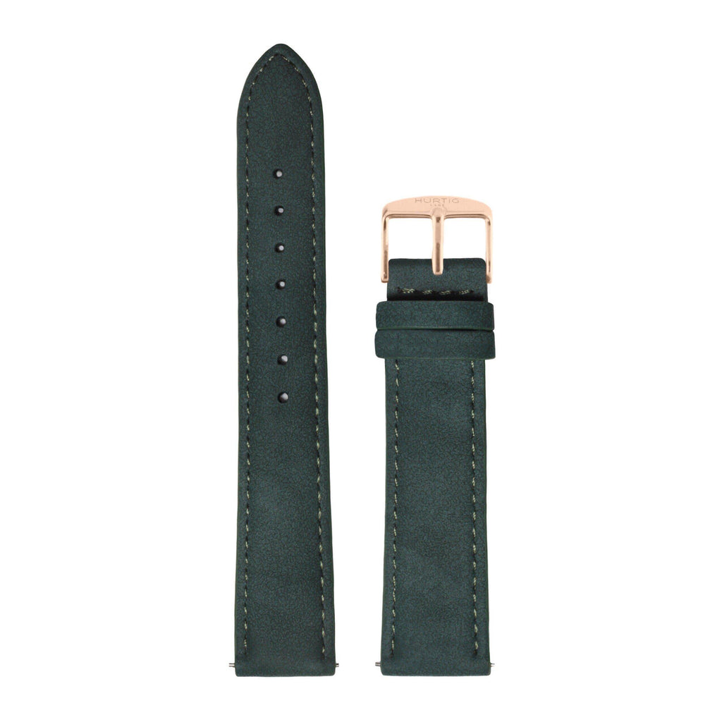 Forest Green and Rose Gold Vegan Suede Strap watch strap Hurtig Lane