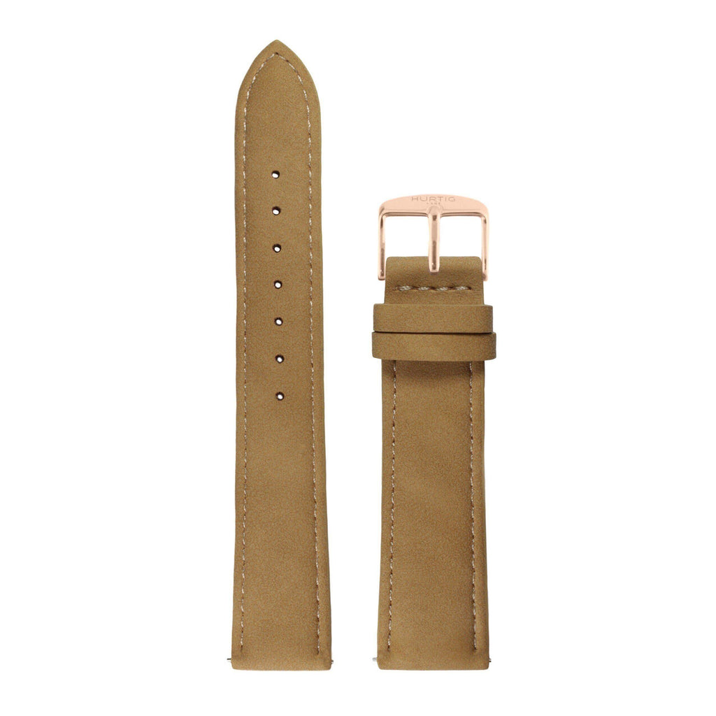 Camel Brown and Rose Gold Vegan Suede Strap watch strap Hurtig Lane