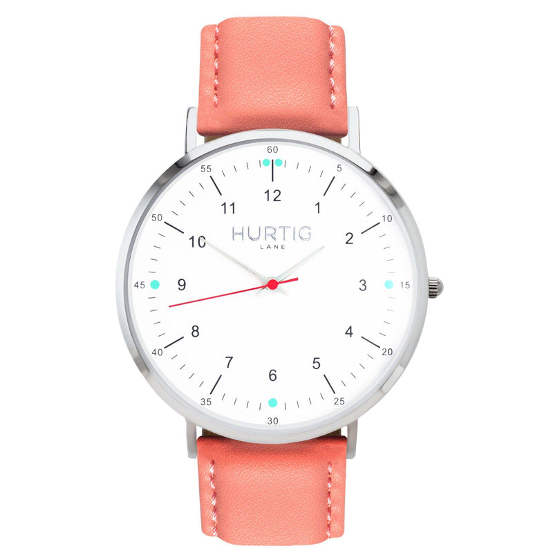 Moderna Vegan Leather Silver/White/Cherry Red - hurtig-lane-vegan-watches