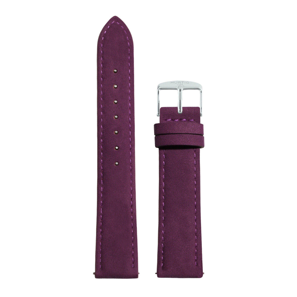 Hymnal Berry and Silver Vegan Suede Strap - hurtig-lane-vegan-watches