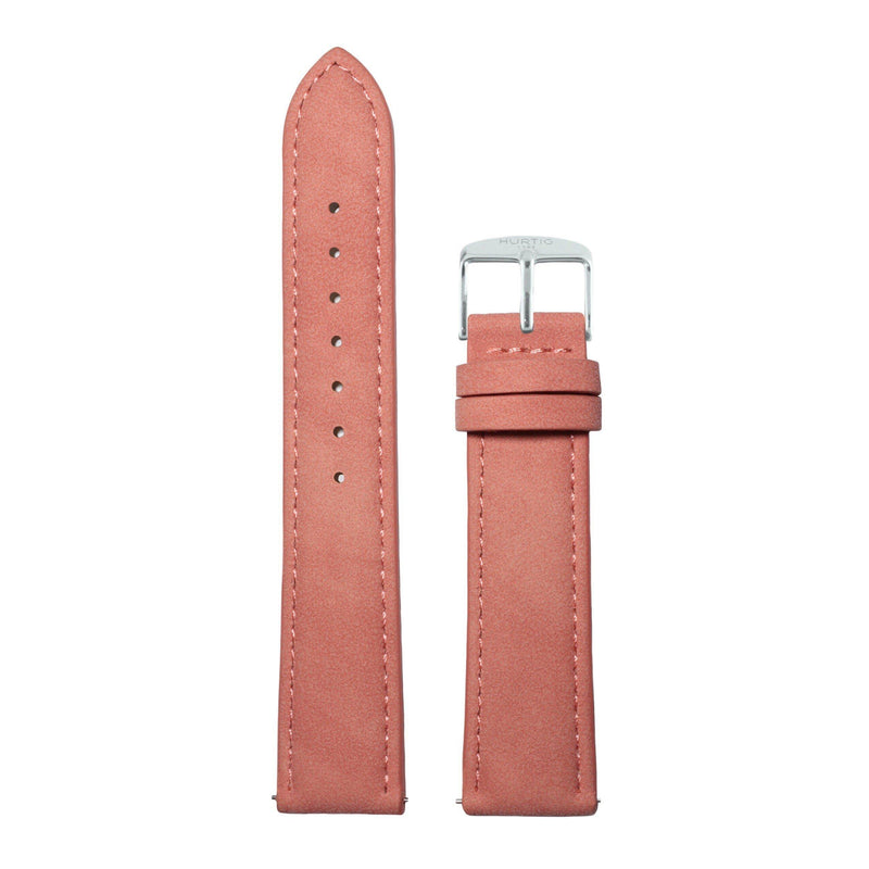 Hymnal Coral and Silver Vegan Suede Strap - hurtig-lane-vegan-watches