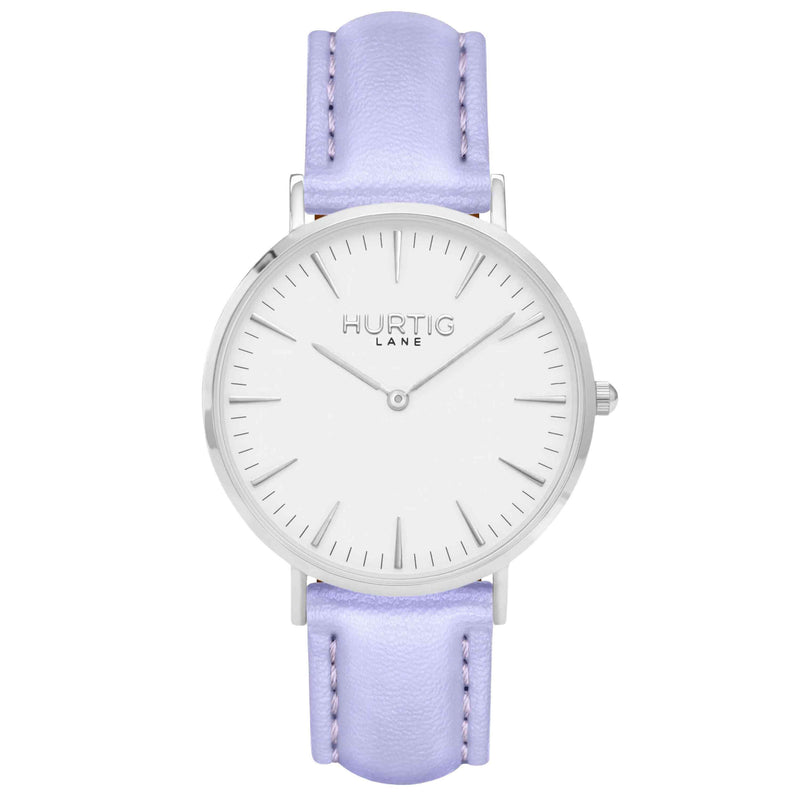 hurtig lane vegan watch silver, white and lilac- vegane uhr