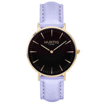 Mykonos Vegan Leather Watch Gold, Black and lilac Watch Hurtig Lane Vegan Watches