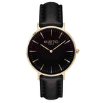 Mykonos Vegan Leather Watch Gold, Black and black Watch Hurtig Lane Vegan Watches