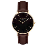 Mykonos Vegan Leather Watch Gold, Black and dark brown Watch Hurtig Lane Vegan Watches