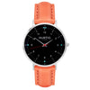 hurtig lane vegan leather watch silver, black & coral vegane uhren