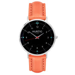 hurtig lane vegan leather watch silver,  black & coral vegane uhren