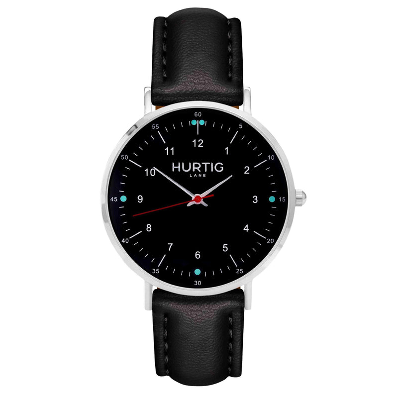 Moderno Vegan Leather Watch Silver, Black & Green - Hurtig Lane - sustainable- vegan-ethical- cruelty free