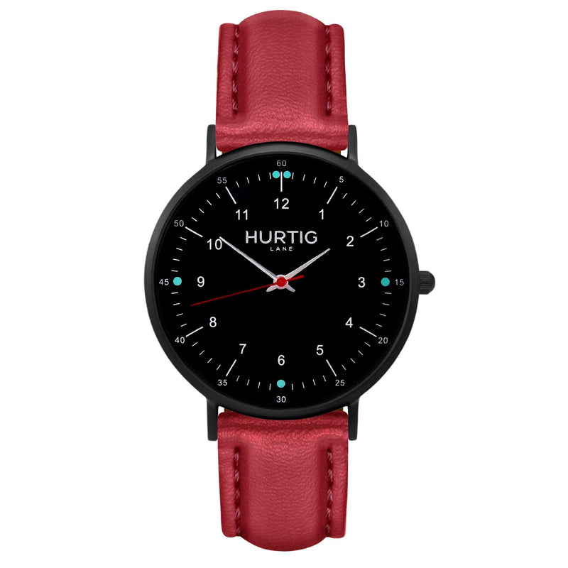 Moderna Vegan Leather Watch All Black & Green - Hurtig Lane - sustainable- vegan-ethical- cruelty free