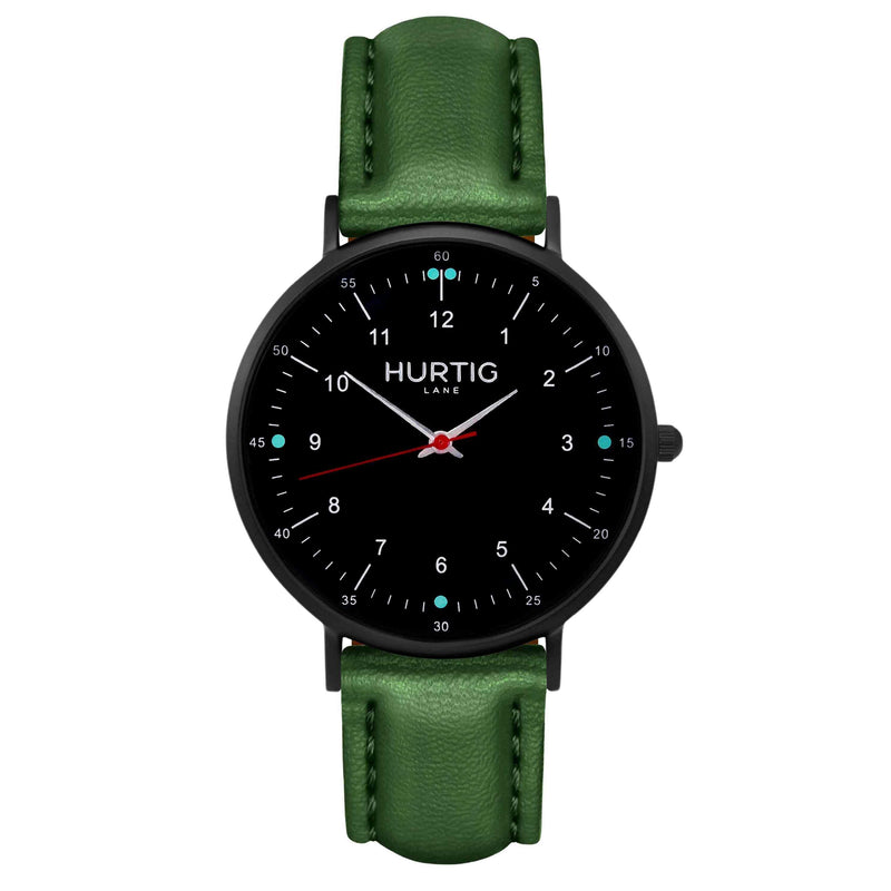 Moderno Vegan Leather Watch All Black & Mint Watch Hurtig Lane Vegan Watches