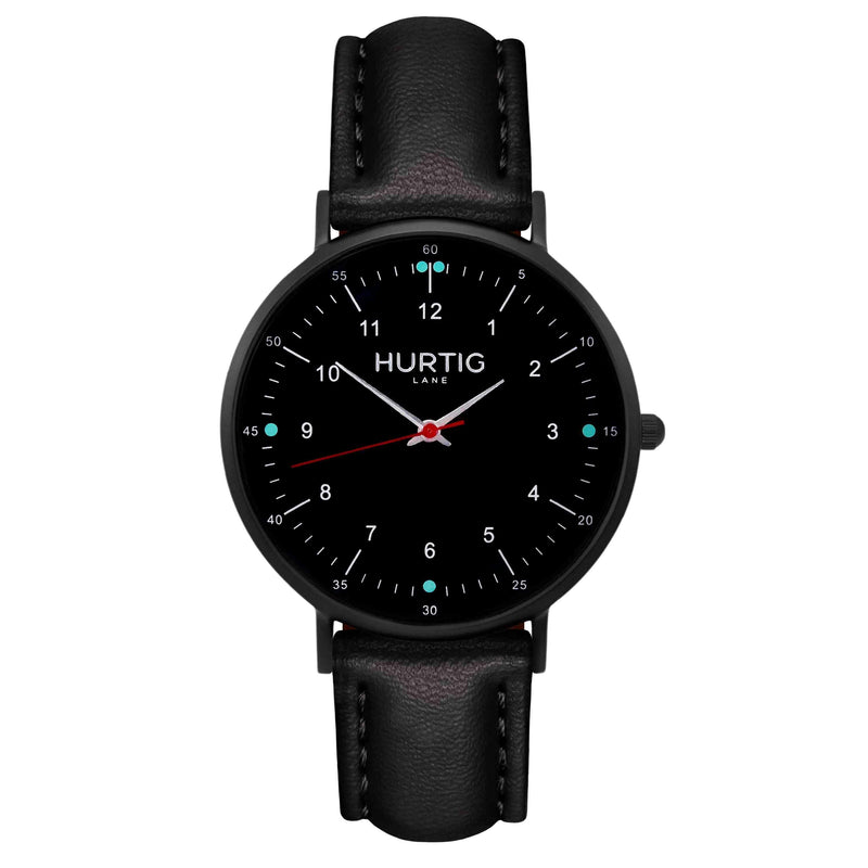 Moderna Vegan Leather Watch All Black & Green - Hurtig Lane - sustainable- vegan-ethical- cruelty free