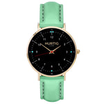 hurtig lane vegan leather watch gold,  black & mint vegane uhren