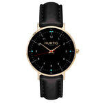 hurtig lane vegan leather watch gold,  black & black vegane uhren