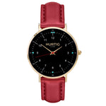 hurtig lane vegan leather watch gold, black & red vegane uhren