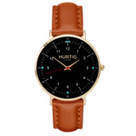 hurtig lane vegan leather watch gold, black & tan vegane uhren