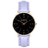 hurtig lane vegan leather watch gold,  black & lilac vegane uhren