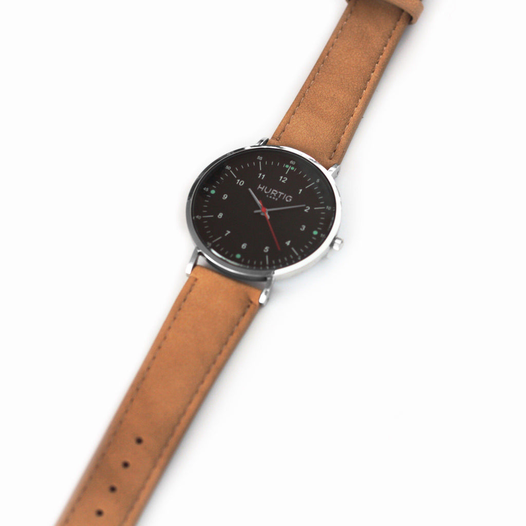 Moderno Vegan Suede Watch Silver, Black & Camel Watch Hurtig Lane Vegan Watches