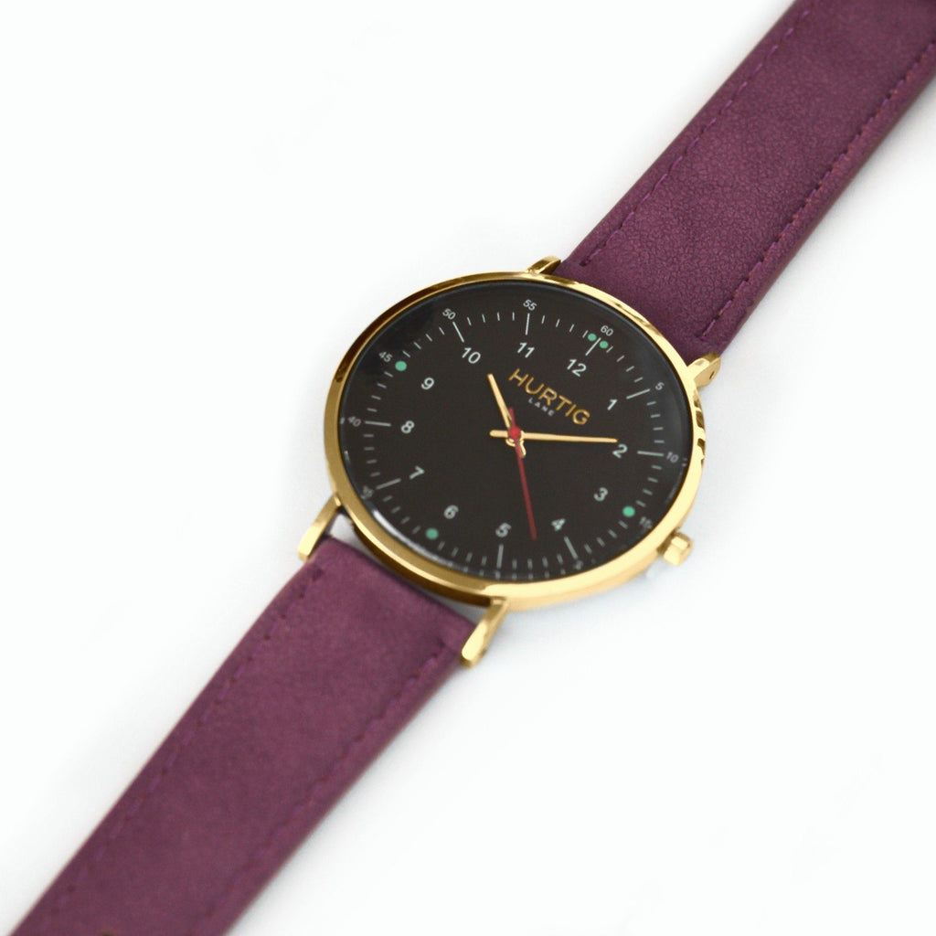 Moderna Vegan Suede Watch Gold, Black & Berry Watch Hurtig Lane Vegan Watches