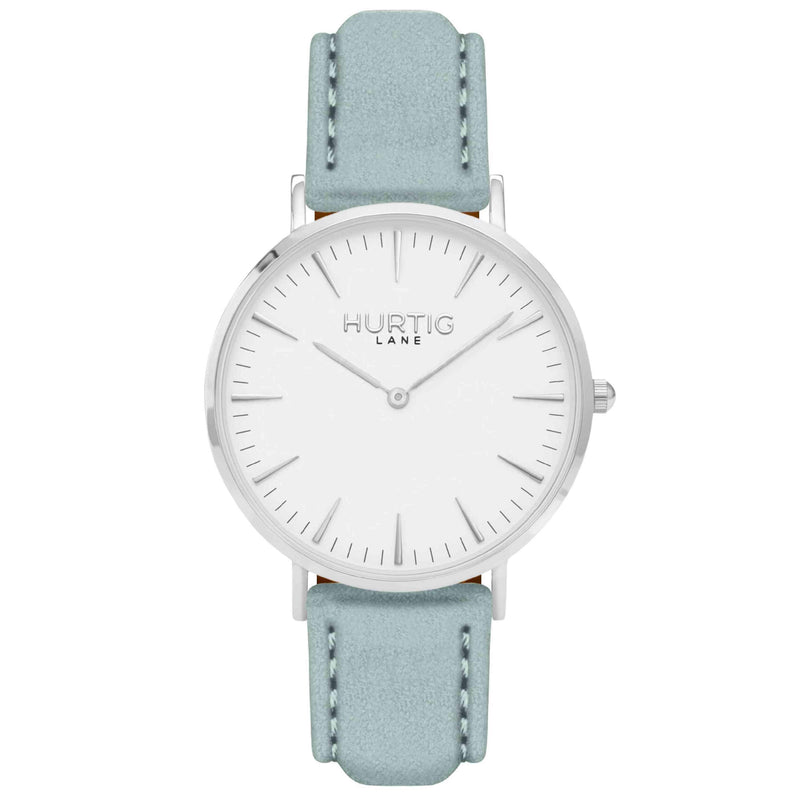 Hymnal Vegan Suede Watch Silver, White & Camel Brown Watch Hurtig Lane Vegan Watches