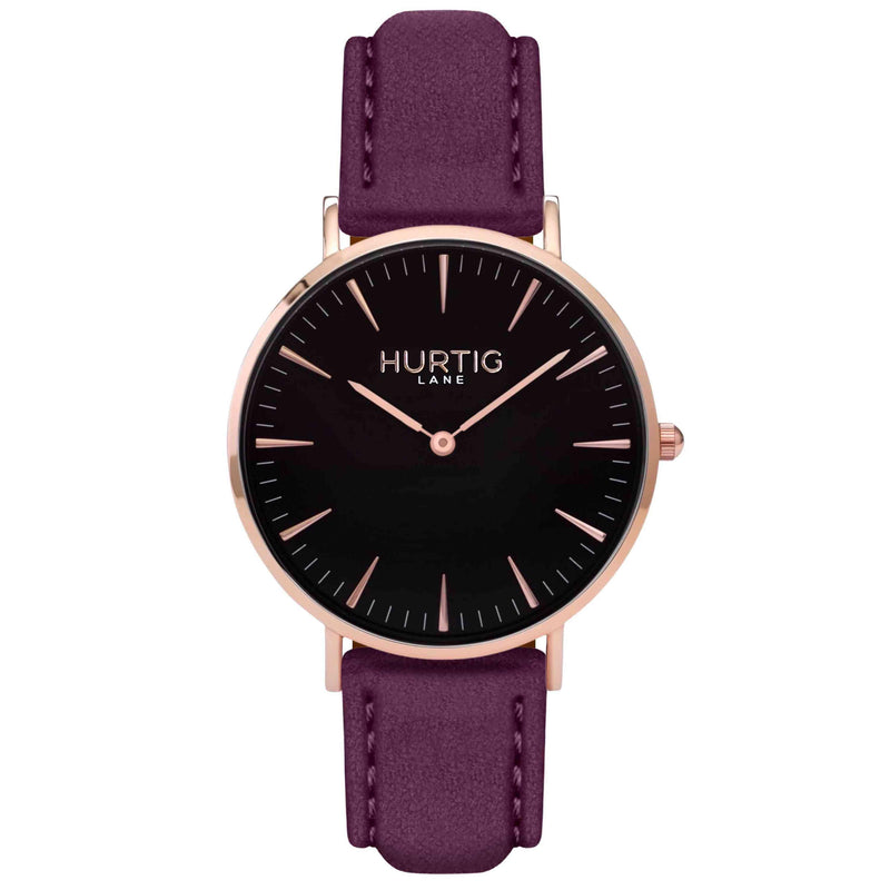 Hymnal Vegan Suede Watch Rose Gold, Black & Mustard Watch Hurtig Lane Vegan Watches