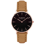 Hymnal Vegan Suede Watch Rose Gold, Black & Mustard Watch Hurtig Lane Vegan Watches