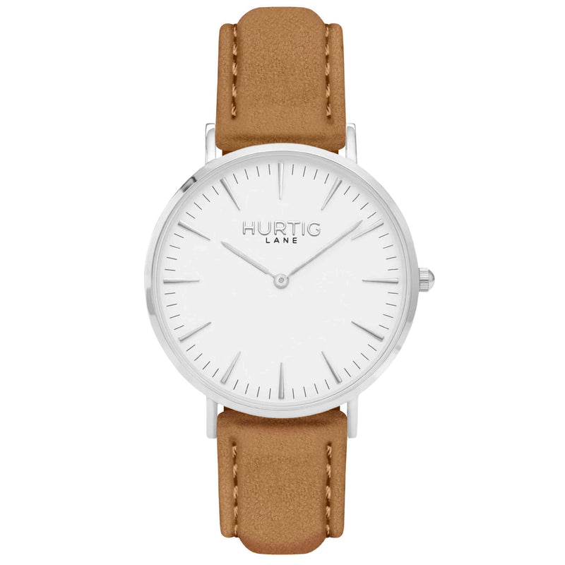 Hymnal Vegan Suede Watch Silver, White & Coral Watch Hurtig Lane Vegan Watches