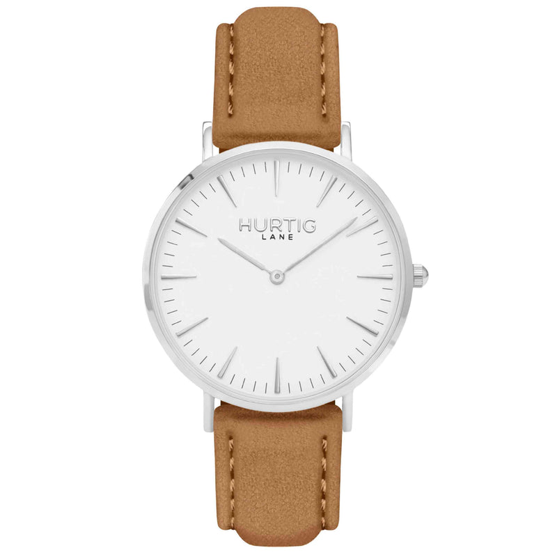 Hymnal Vegan Suede Watch Silver, White & Forest Green - Hurtig Lane - sustainable- vegan-ethical- cruelty free