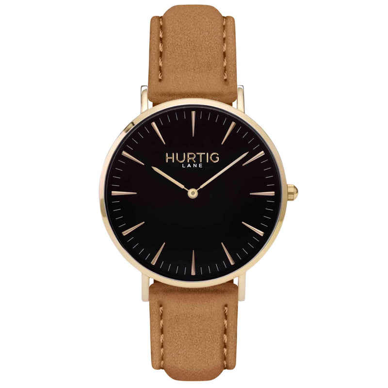 Hymnal Vegan Suede Watch Gold, Black & Forest Green - Hurtig Lane - sustainable- vegan-ethical- cruelty free