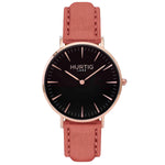 Hymnal Vegan Suede Watch Rose Gold, Black & Coral Watch Hurtig Lane Vegan Watches