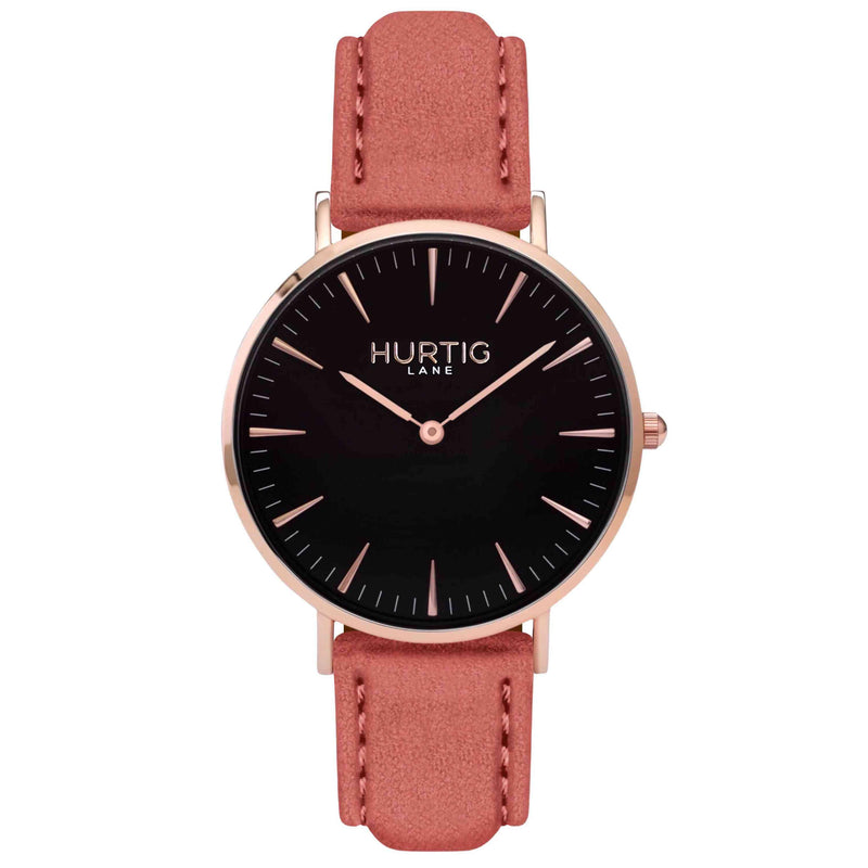 Hymnal Vegan Suede Watch Rose Gold, Black & Mustard Watch Hurtig Lane Vegan Watches